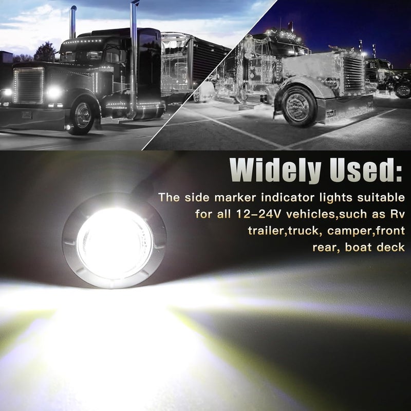 ALFU 3/4" Inch 20Pcs White Round LED Trailer Side Marker Clearance Lights Front Rear Top Marker Indicators Tail Light Waterproof for Truck Car Bus Van Pickup RV - Image 4